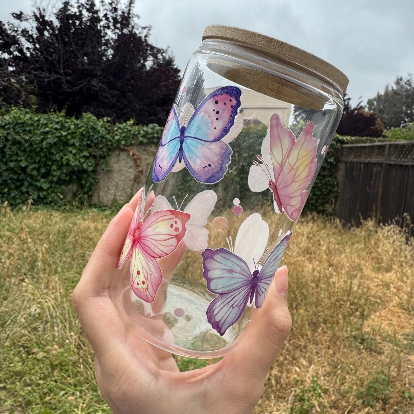Custom 16oz Glass Tumbler with Bamboo Lid – Personalized Drinkware