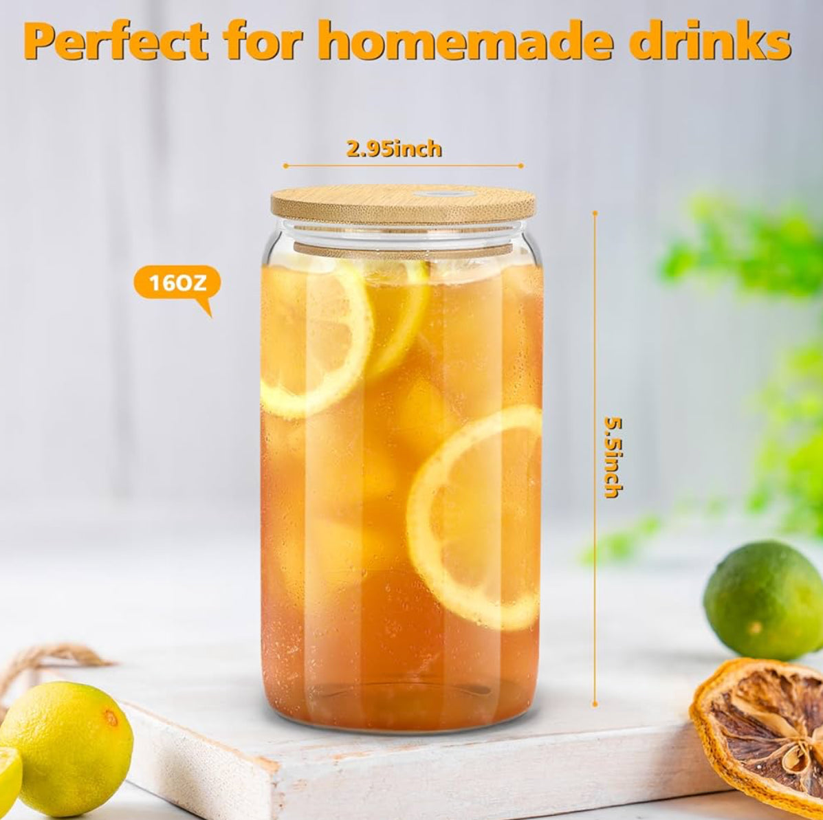 Custom 16oz Glass Tumbler with Bamboo Lid – Personalized Drinkware