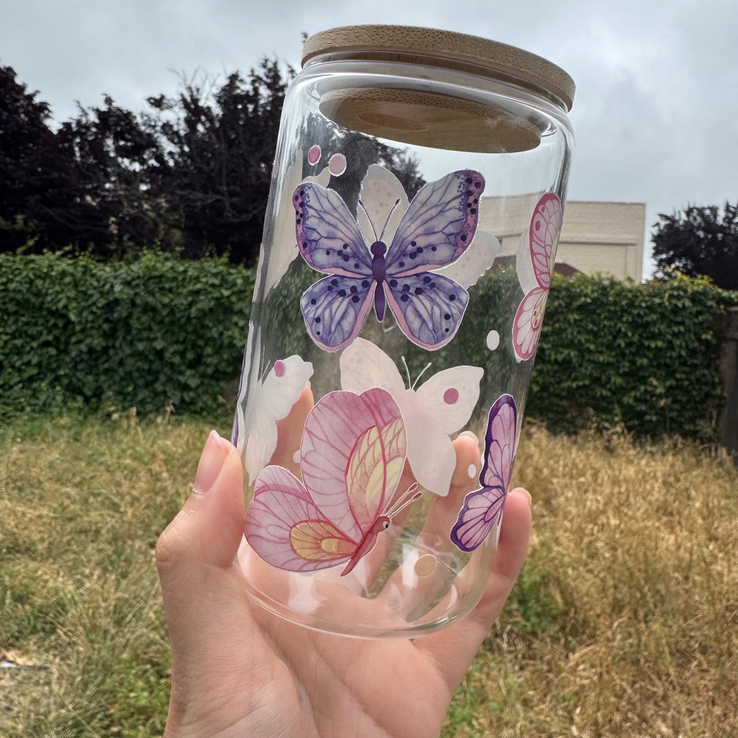 Custom 16oz Glass Tumbler with Bamboo Lid – Personalized Drinkware