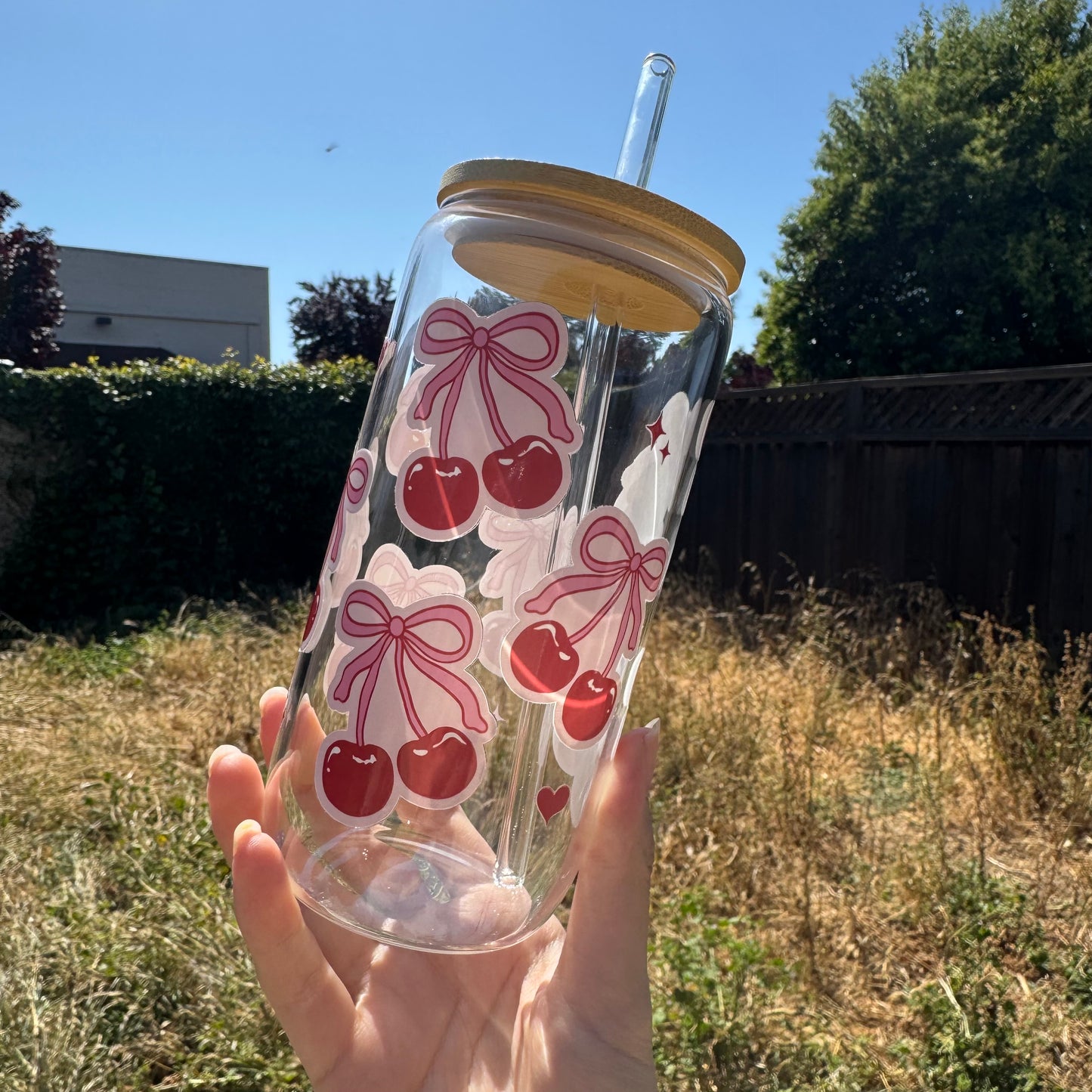 Custom 16oz Glass Tumbler with Bamboo Lid – Personalized Drinkware